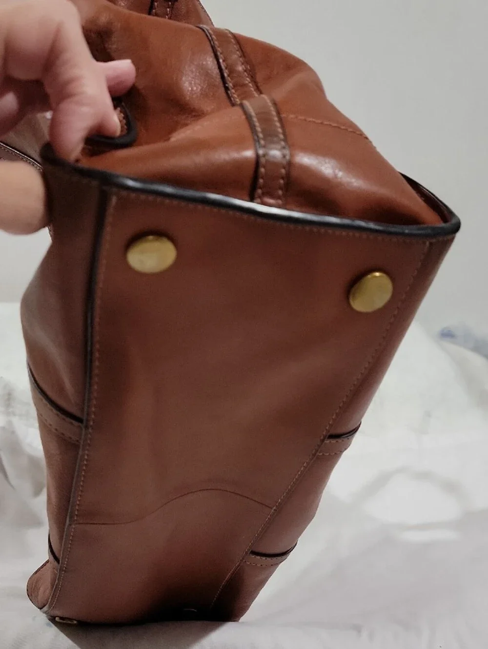 Fossil Carmen Shopper Tote Cognac Leather Tote with Striped Removable Strap